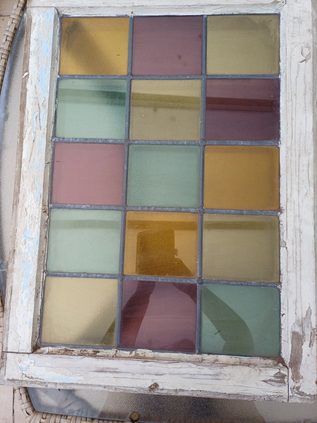 Zeer oud glas in lood raam uit een oude boerderij., Ophalen, Gebruikt, Minder dan 80 cm, Minder dan 80 cm