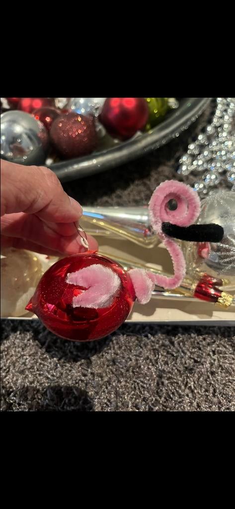 Vintage oude Byzondere Flamingo vogel kerstbal, Diversen, Kerst, Ophalen of Verzenden, Zo goed als nieuw