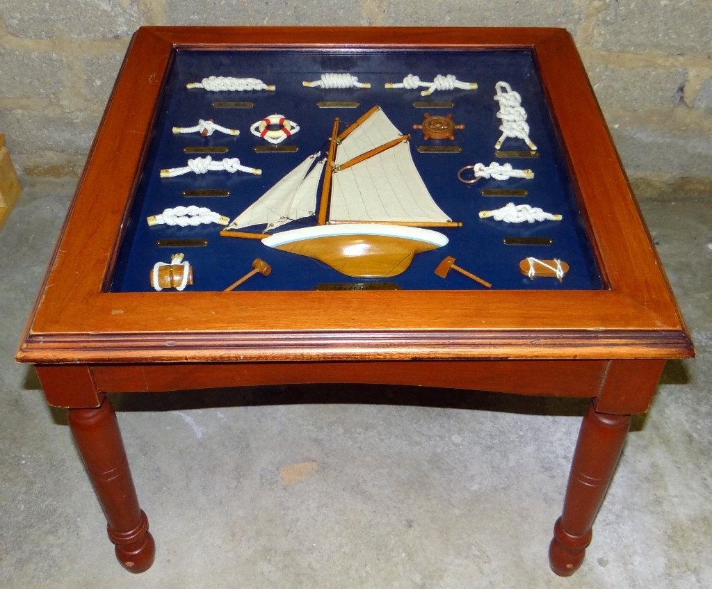 Franse tafelvitrine in maritieme stijl, Ophalen, Minder dan 55 cm, Gebruikt, Vierkant