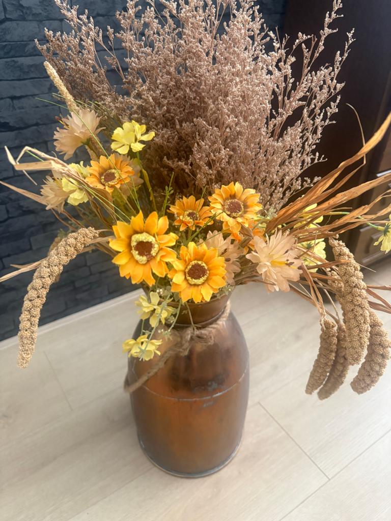 Prachtig boeket droogbloemen in rustieke vaas, Ophalen, Zo goed als nieuw