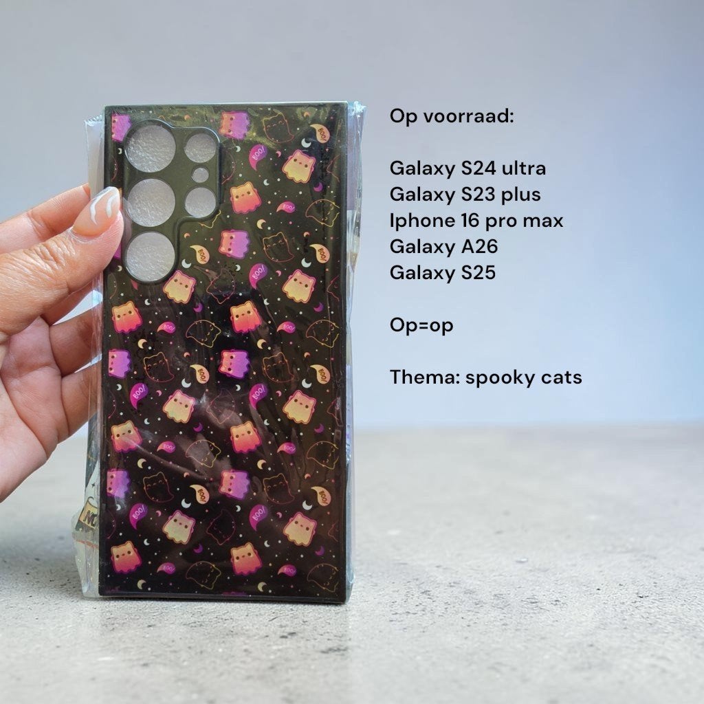 Telefoonhoesje 'Spooky Cats' voor diverse Galaxy/iPhone, Telecommunicatie, Verzenden, Nieuw, Bescherming, Samsung