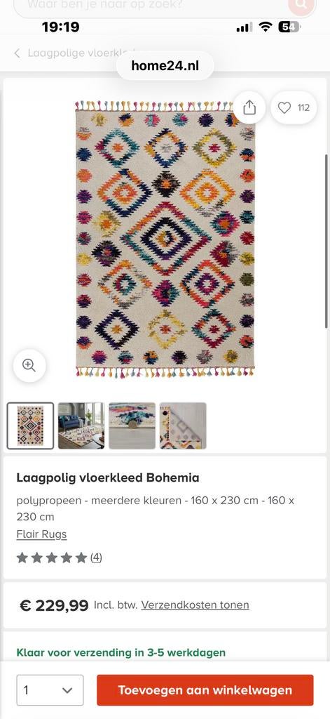 Laagpolig vloerkleed Bohemia - 160 x 230 cm, Wit, 150 tot 200 cm, Ophalen of Verzenden, Rechthoekig