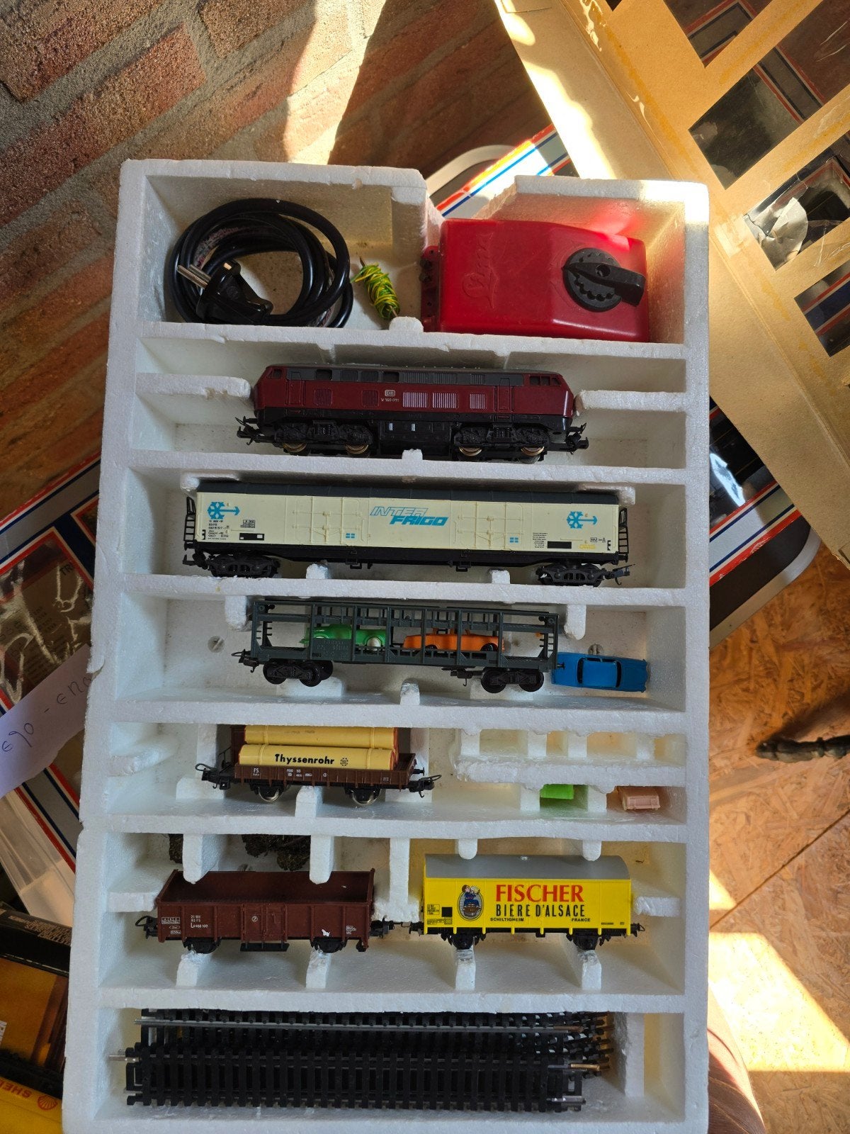 Hema Goederentrein HO spoor met locomotief en wagons, Wisselstroom, Ophalen, Overige merken, Gebruikt