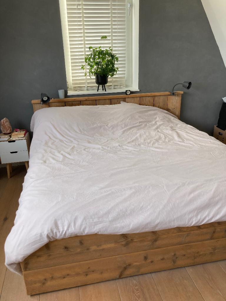 Steigerhouten bed 180 x 200, Ophalen, Gebruikt, Bruin, Steigerhout