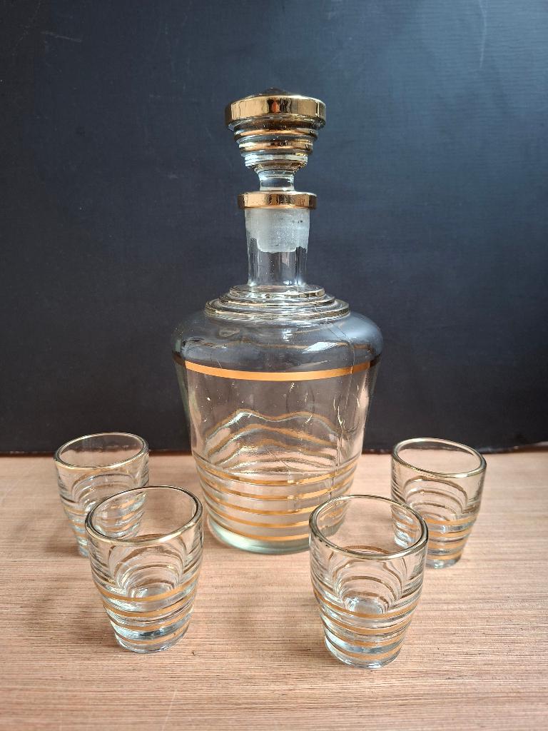 glazen likeurset Karaf met borrelglaasjes, Verzamelen, Glas en Borrelglaasjes, Zo goed als nieuw, Borrel- of Shotglas, Ophalen of Verzenden