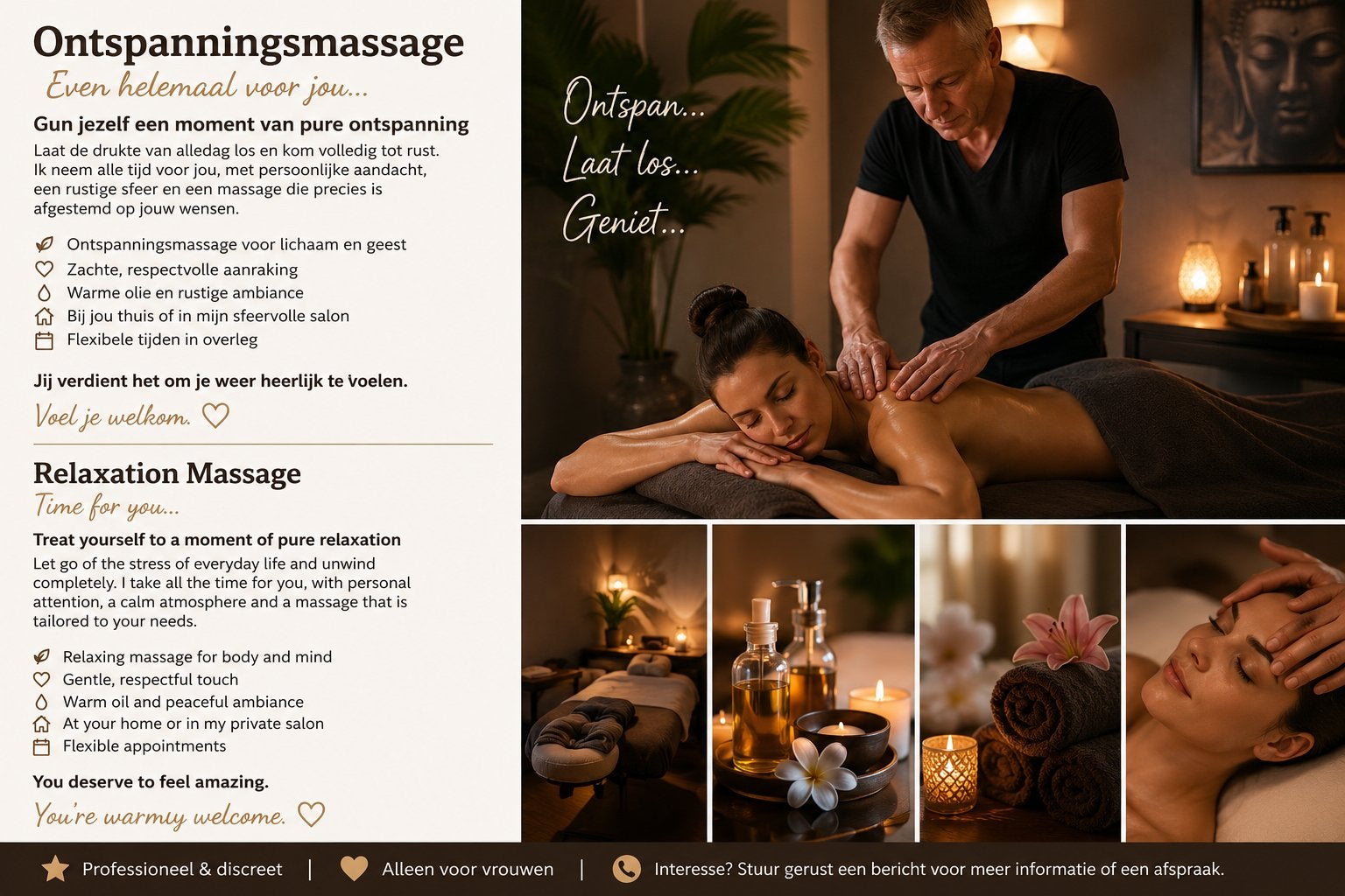 Ontspanningsmassage / Relaxation massage (home / salon), Diensten en Vakmensen, Ontspanningsmassage