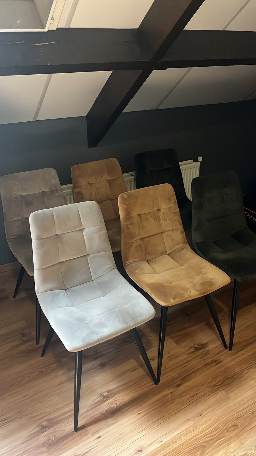 6 eetkamer stoelen, Huis en Inrichting, Stoelen, Ophalen, Zo goed als nieuw, Grijs, Stof