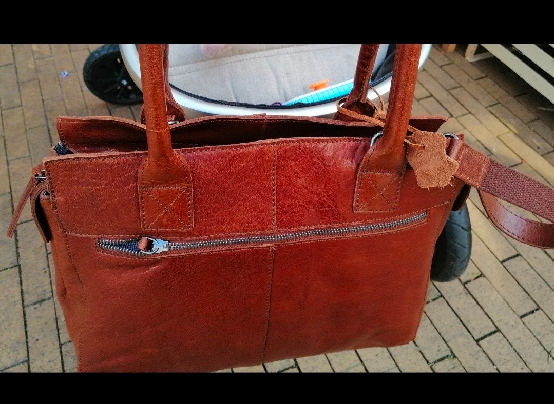 Leren Laptoptas / Schoudertas Bear Design Maeve, Ophalen of Verzenden, Zo goed als nieuw, Bruin, Overige typen