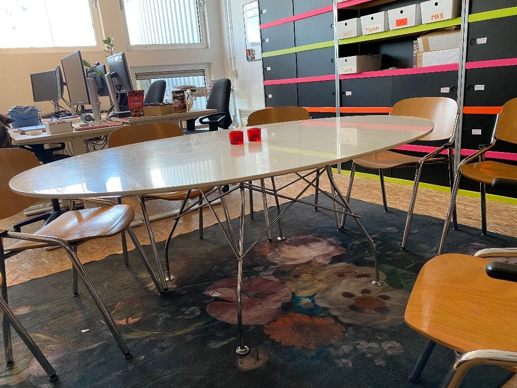 Grote ovale vergadertafel design wit, Ophalen, Overige typen, Gebruikt, 195 cm