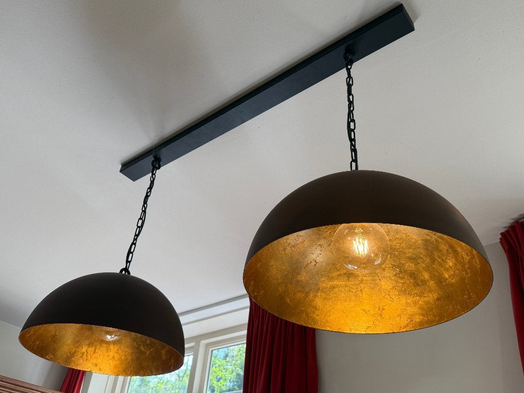 *prijsverlaging* Dubbele design hanglamp – met plafondbalk, Huis en Inrichting, Ophalen, Gebruikt, E27 (groot)
