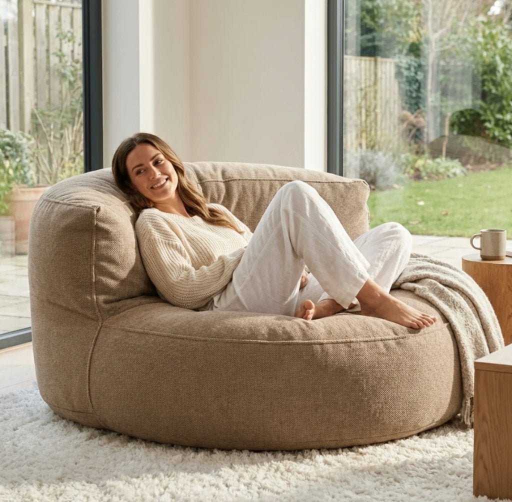 Toffe dikke bruine ronde zitzak / loveseat (nieuw), Huis en Inrichting, Ophalen, Nieuw, Bruin, Zitzakstoel