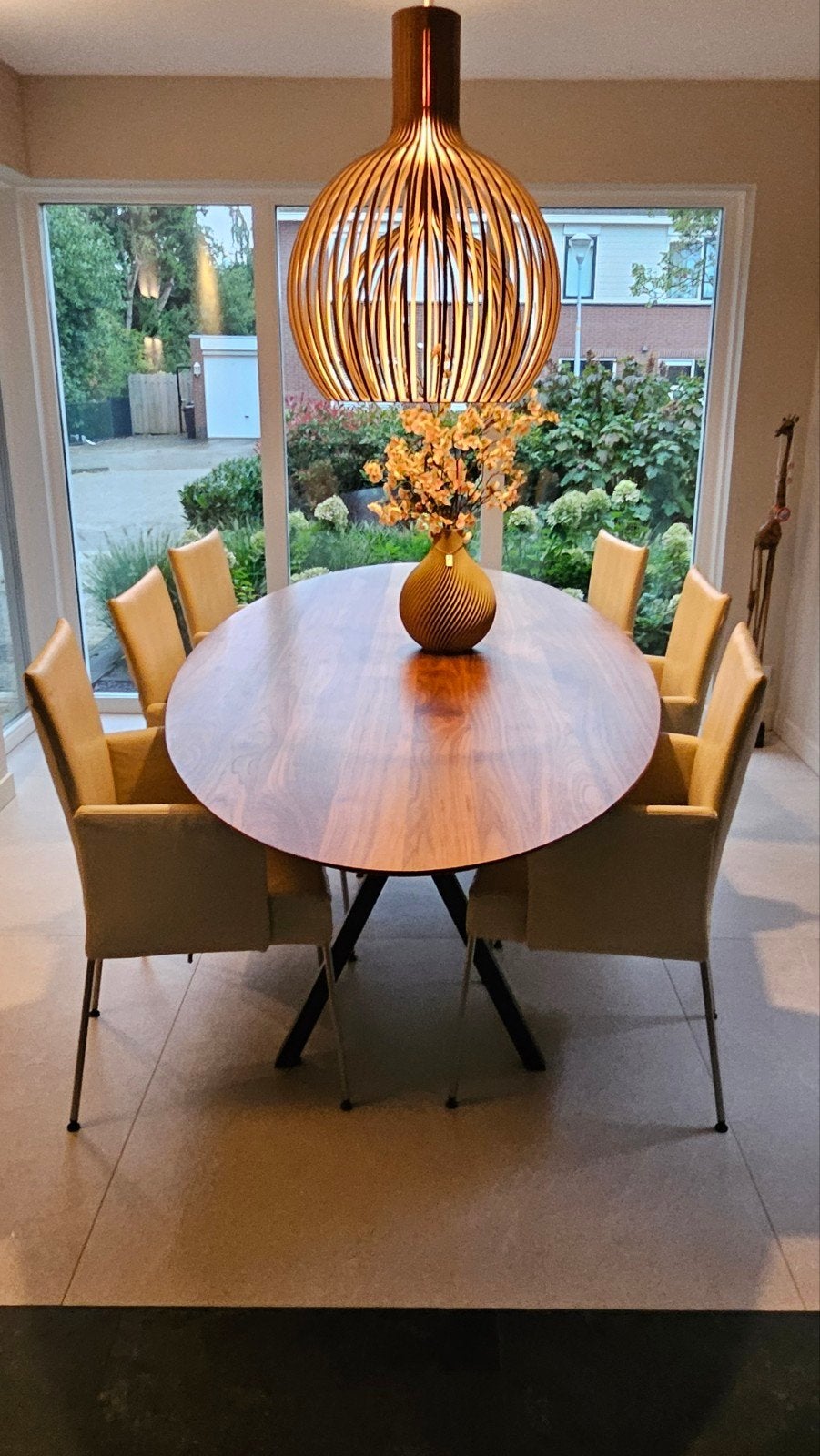 6 beige lederen eetkamerstoelen met verstelbare rugleuning, Ophalen, Gebruikt, Overige kleuren, Leer