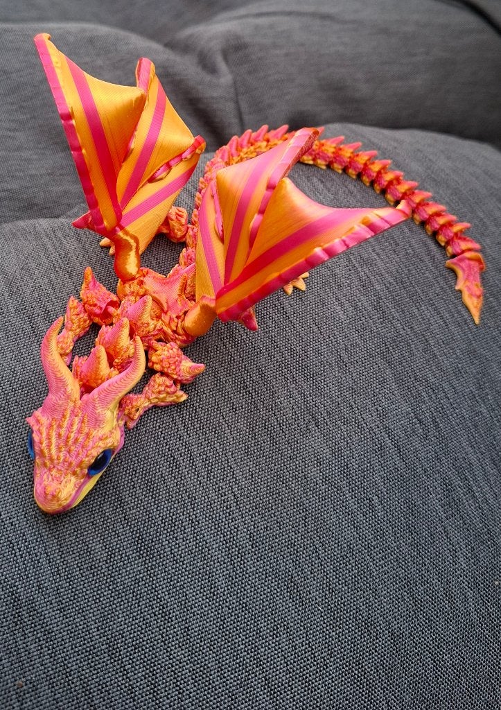 Flexibele Draak Roze/Oranje - 3D Geprint Speelgoed, Ophalen of Verzenden, Nieuw