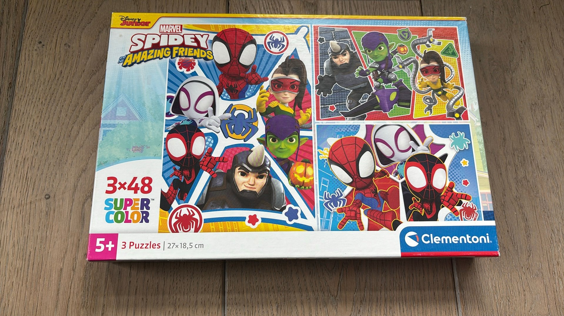 Legpuzzel 3x48 stukjes Marvel Spiderman, Kinderen en Baby's, Ophalen of Verzenden, 10 tot 50 stukjes, Zo goed als nieuw, 4 tot 6 jaar