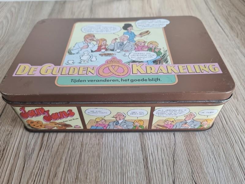 Mooi Vintage Blik Jan Jans en de Kinderen Gulden Krakeling, Verzenden, Gebruikt, Koek(jes), Overige merken