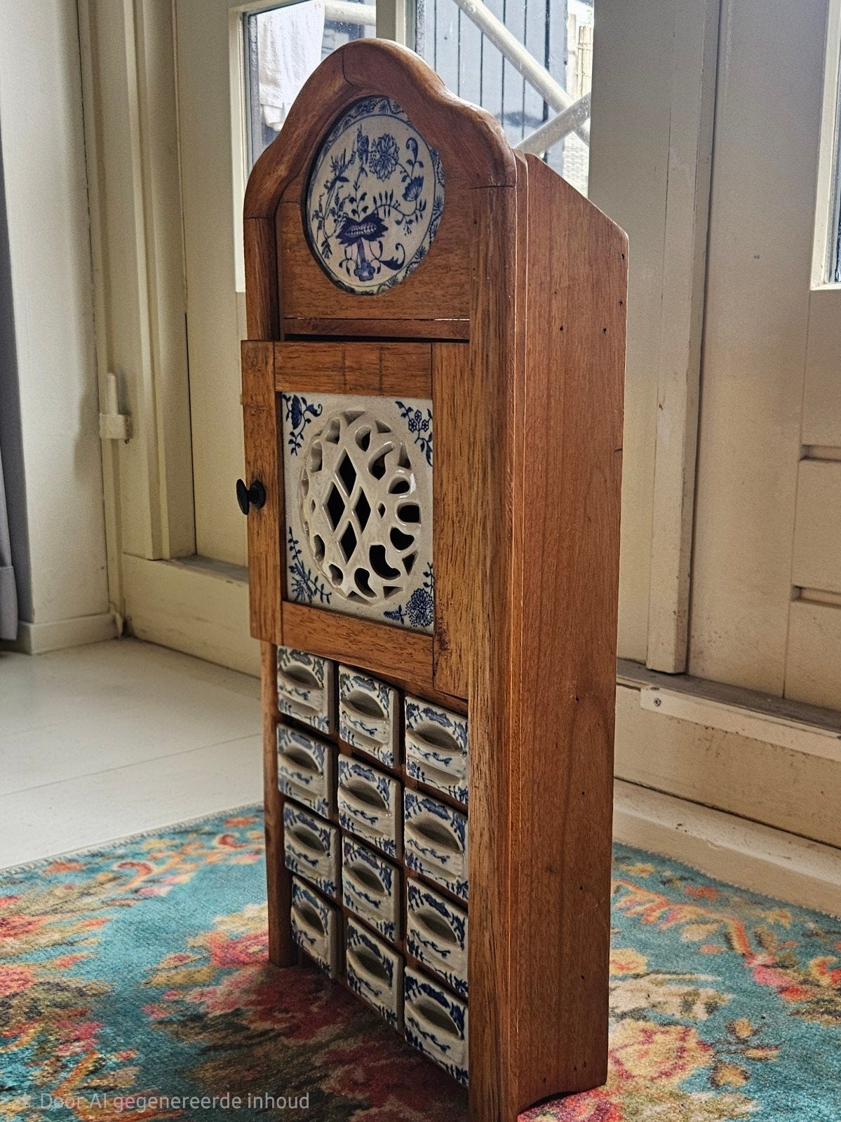 Antieke kruidenkast met Delfts blauwe motieven, Antiek en Kunst, Ophalen of Verzenden