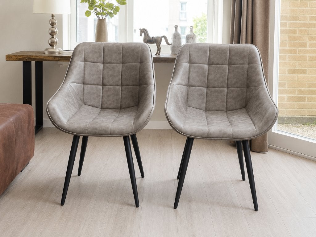 Twee grijze kuipstoelen met armleuningen, Ophalen, Gebruikt, Grijs, Twee