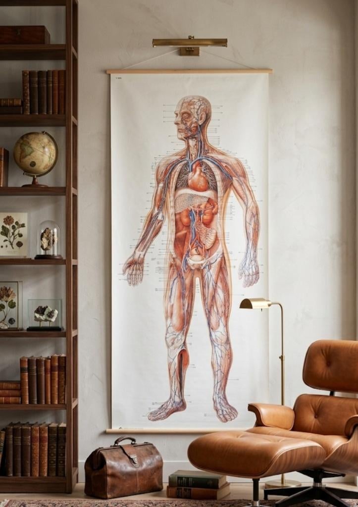 Grote anatomische schoolplaat menselijk lichaam 85x200 cm, Ophalen of Verzenden, Natuur en Biologie