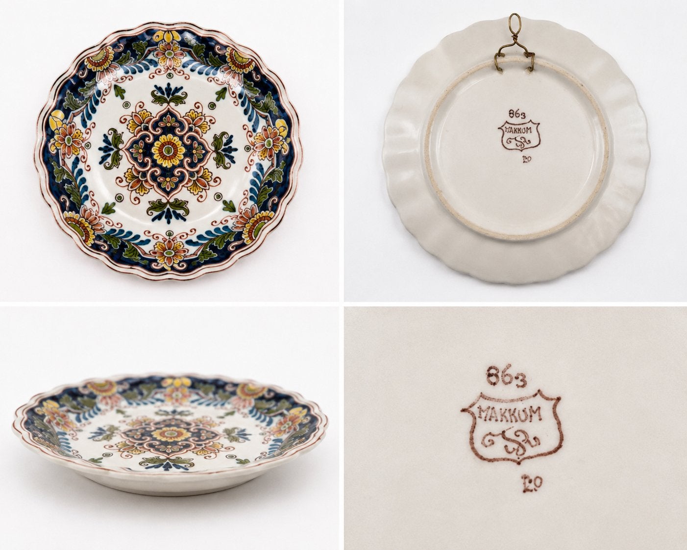 3 handbeschilderde Tichelaar Makkum wandbordjes – model 863, Ophalen