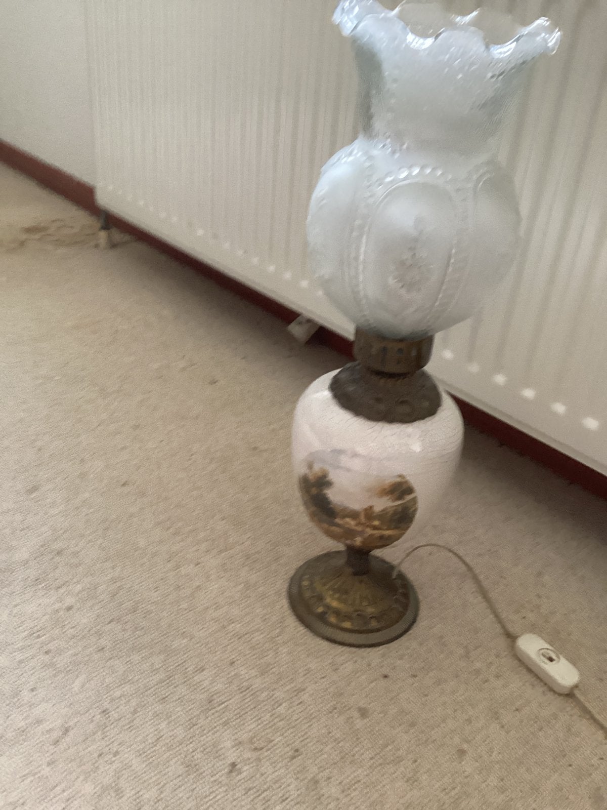 Antieke lamp hoog 56 cm /  keramiek kelk glas // hoog 23 cm, Antiek en Kunst, Ophalen of Verzenden