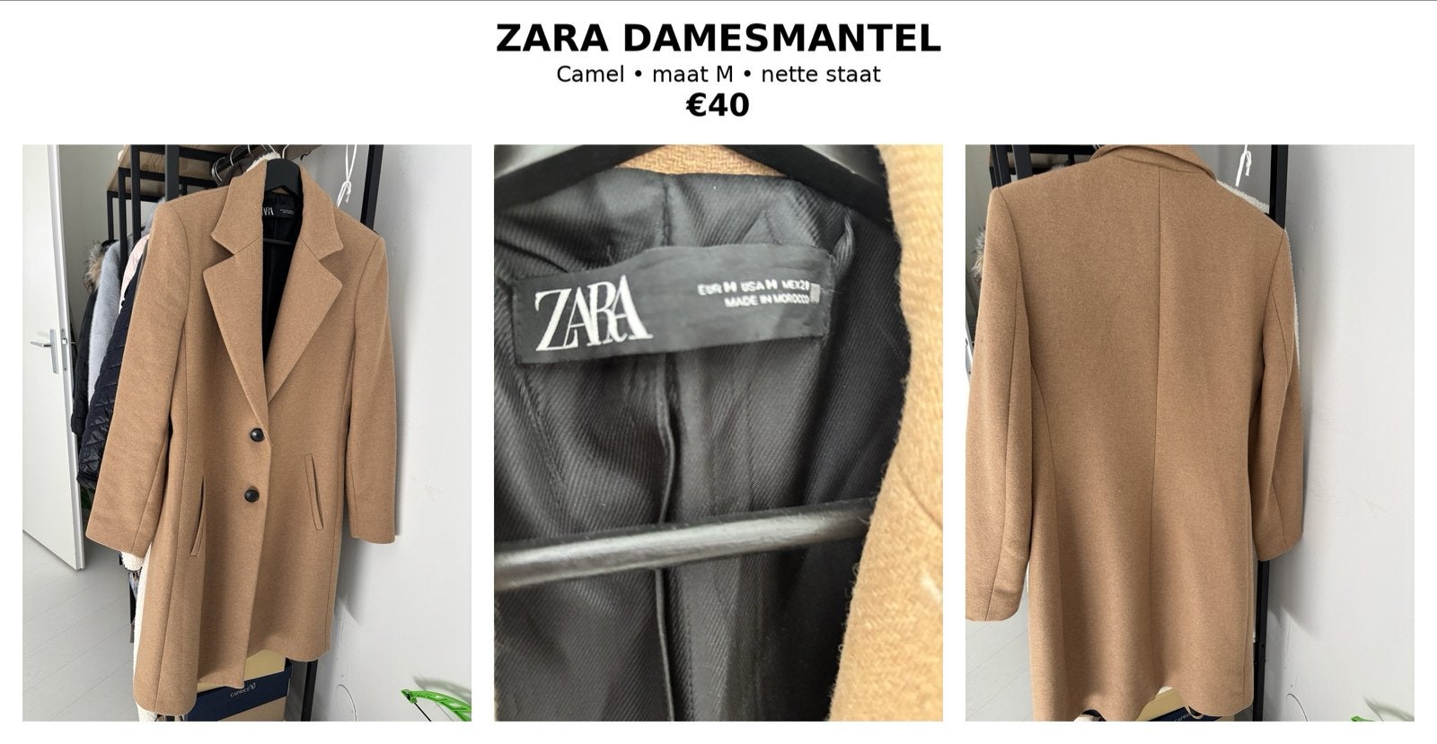 Zara Damesmantel Camel - Maat M, Ophalen of Verzenden, Zo goed als nieuw, Maat 38/40 (M), Bruin
