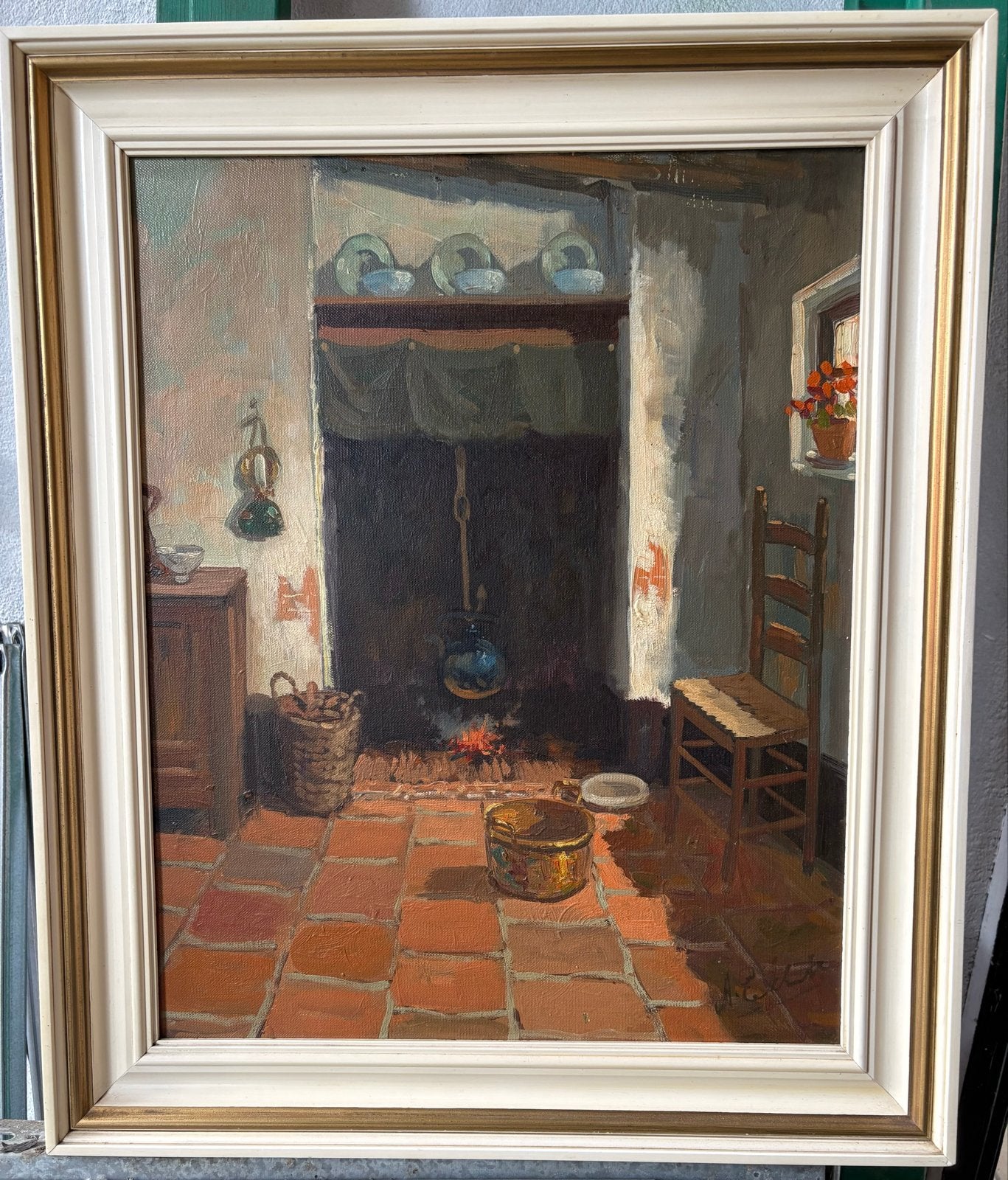 Origineel schilderij Adolf Echtler (1870) - Interieur, Ophalen of Verzenden