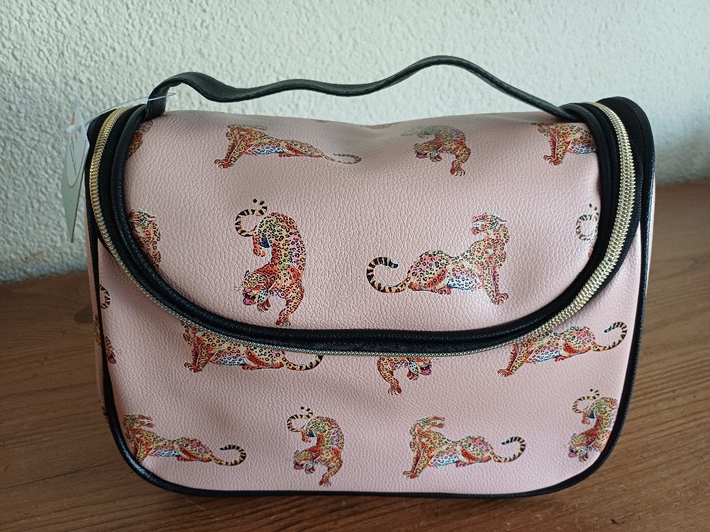 Dames Toilettas met panters (Nieuw)  , Sieraden, Tassen en Uiterlijk, Ophalen of Verzenden, Nieuw, Roze, Dame