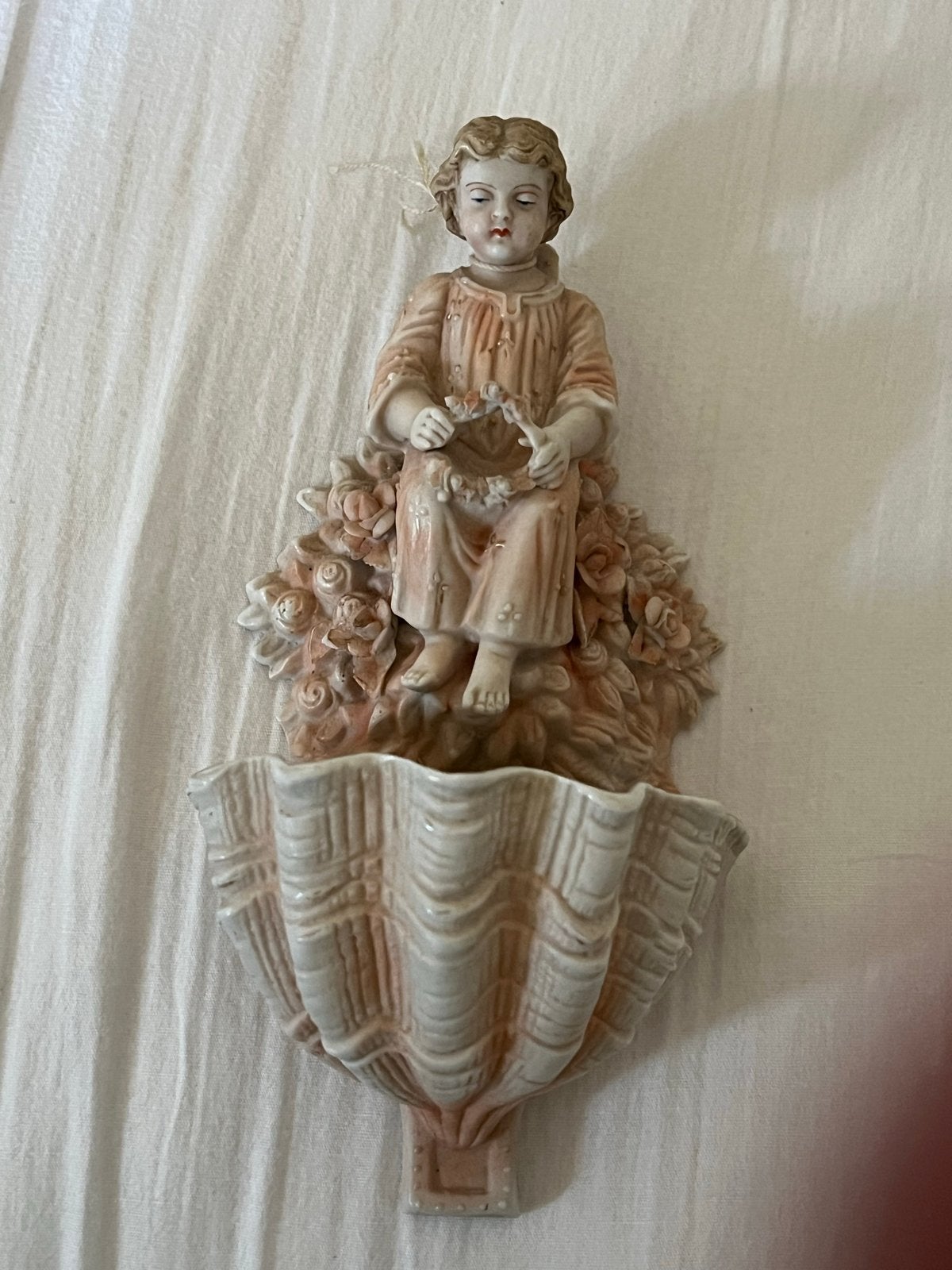 Antieke Porseleinen Heilige Waterfontein met Engel, Antiek en Kunst, Ophalen of Verzenden