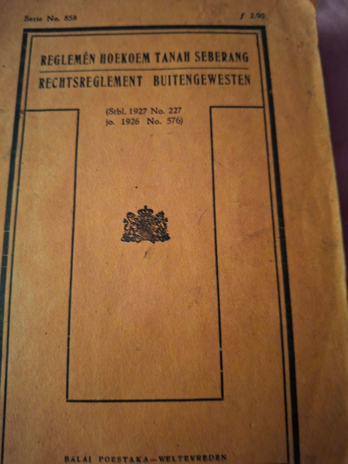Reglement Hoekoem Tanah Seberangy - Rechtsreglement Buitenge, Boeken, Niet van toepassing, Gamma, Ophalen, Onbekend