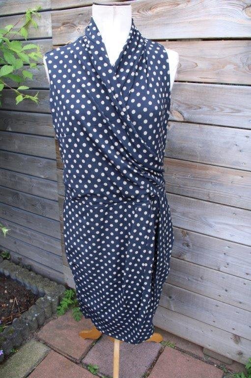 Overslagjurk donkerblauw/ taupe Purdey mt XL Vaste prijs, Blauw, Maat 46/48 (XL) of groter, Ophalen of Verzenden, Zo goed als nieuw