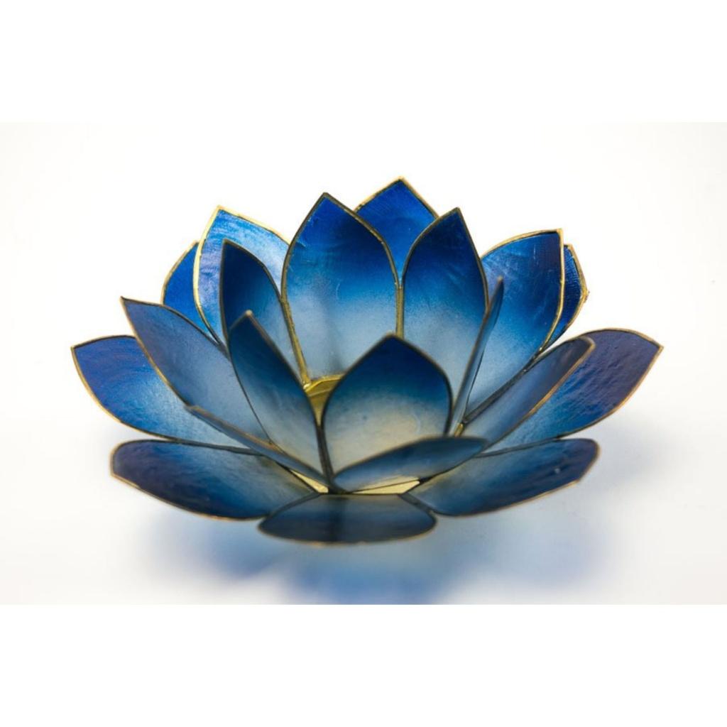 blauwe lotus kandelaar van Capiz schelp 15 cm van Kinta, Overige materialen, -, Blauw, -