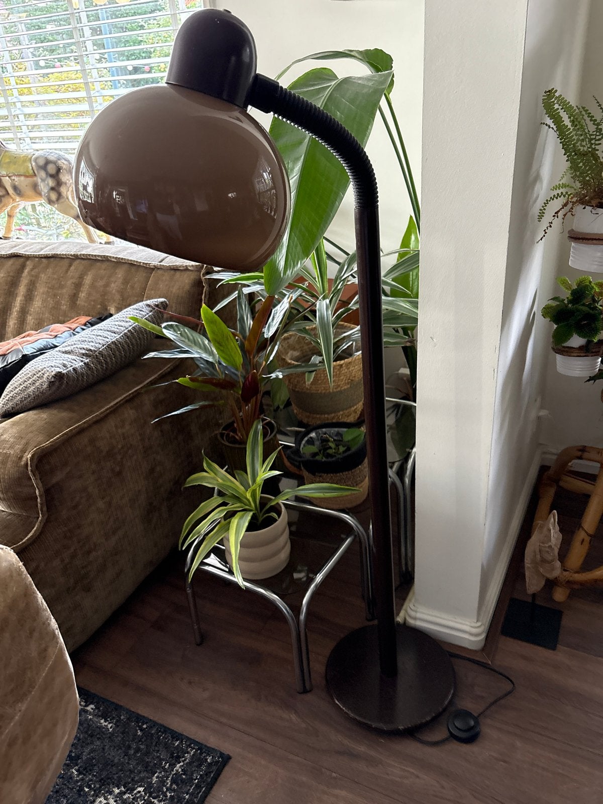Vintage Bruine Vloerlamp met Flexibele Arm, Antiek en Kunst, Antiek | Lampen, Ophalen
