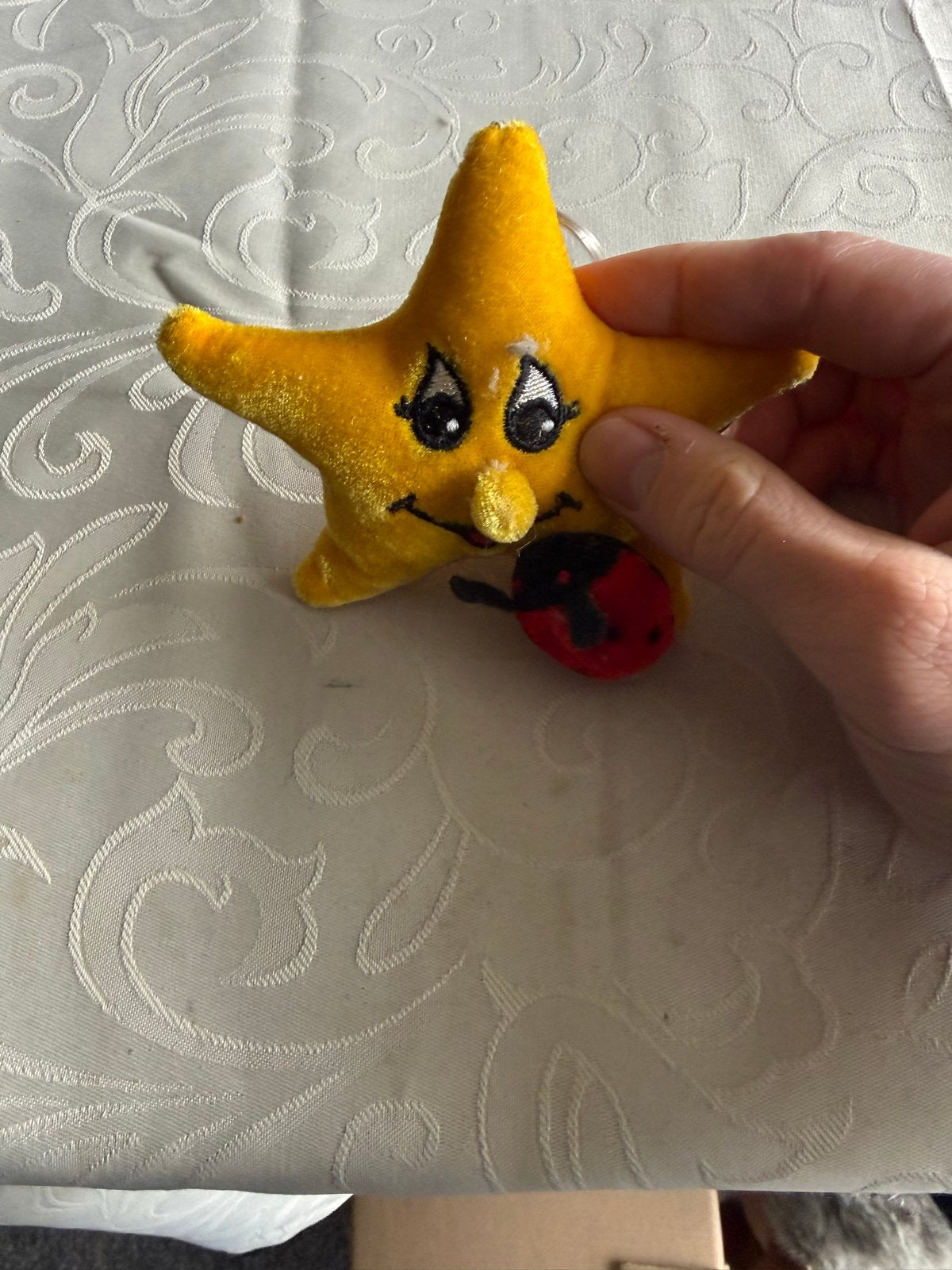 Schattige gele ster sleutelhanger met lieveheersbeestje, Ophalen of Verzenden, Gebruikt