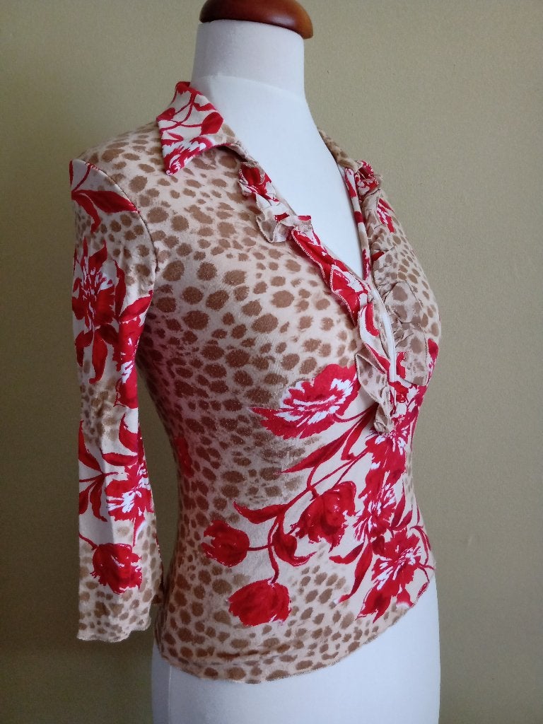 Dames Bloes Top Maat S Yves Calin Paris Rode Bloemen, Kleding | Dames, Tops, Gedragen, Maat 36 (S), Rood, Lange mouw, Ophalen of Verzenden