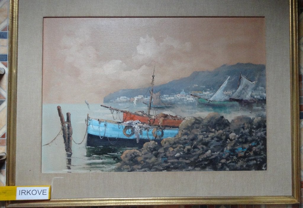 HAVEN OLIEVERF OP BOARD IN LIJST * Sfeervol *, Realistisch, Ophalen of Verzenden, Olieverf, Ingelijst