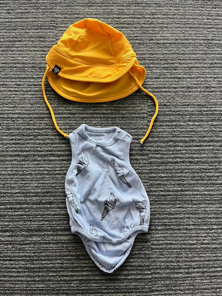 Setje: Liewood Zonnepet & Sprout + Sprout Romper (ijsjes), Ophalen of Verzenden, Zo goed als nieuw