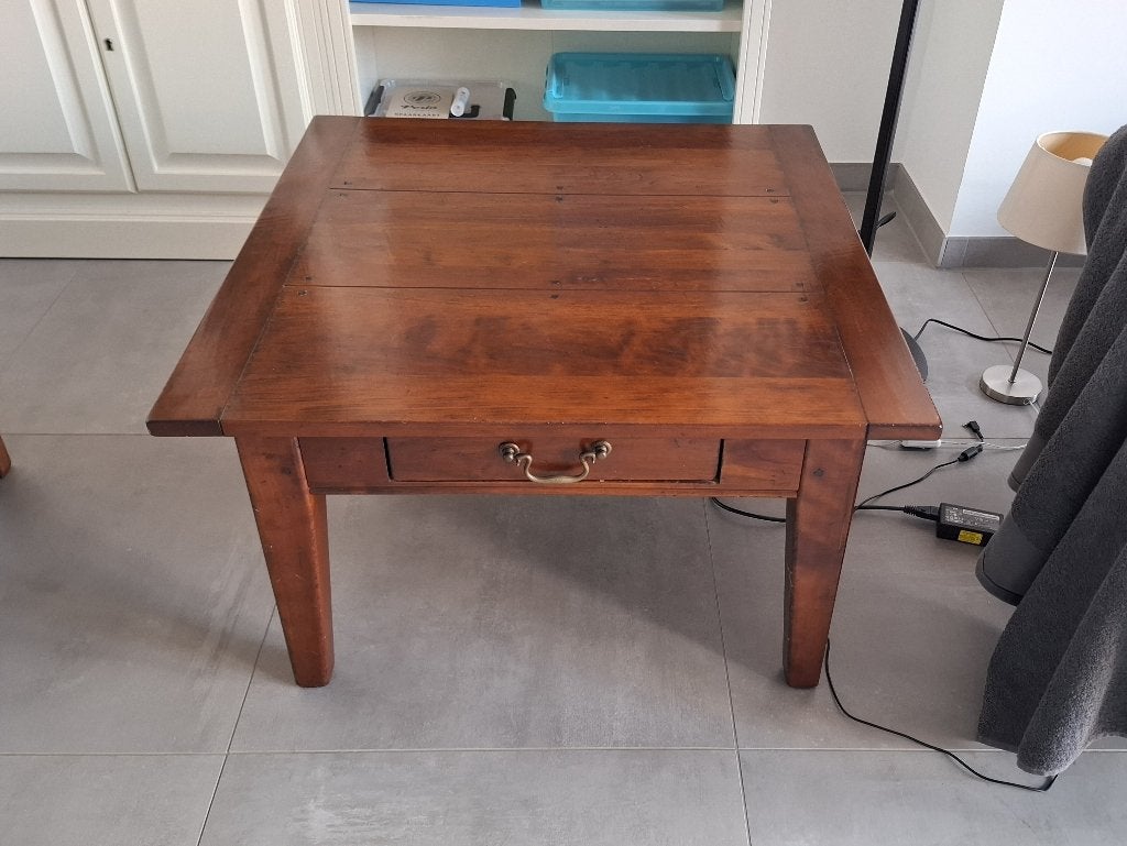 Houten salontafel/bijzettafel met lade - 75 x 75 x 46 cm, Vierkant, Zo goed als nieuw, 75 cm of meer, Hout