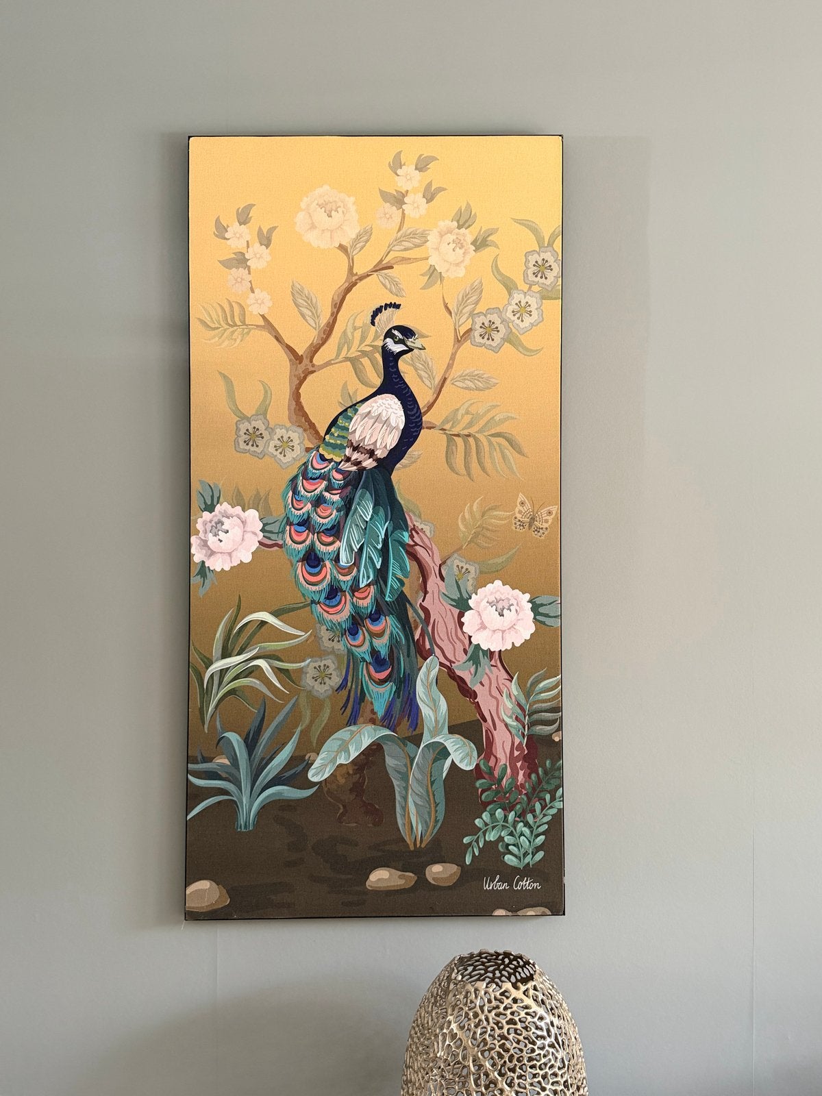 Schilderij Pauw op stof, Antiek en Kunst, Kunst | Schilderijen | Klassiek, Ophalen