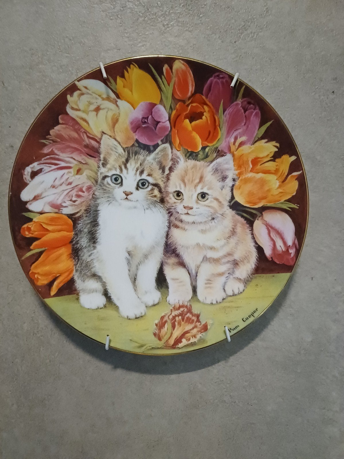 Royal Worcester "Sitting Pretty" wandbord, katten & tulpen, Ophalen of Verzenden