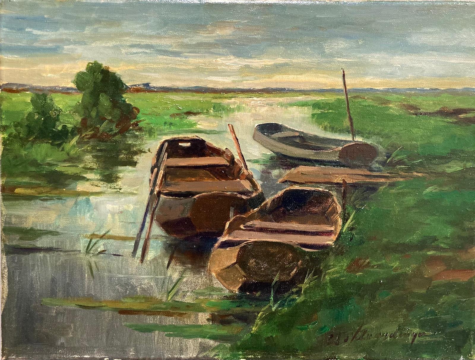 Clement van Vlaardingen ,  slootje Kortenhoef met bootjes, Antiek en Kunst, Kunst | Schilderijen | Klassiek, Ophalen of Verzenden