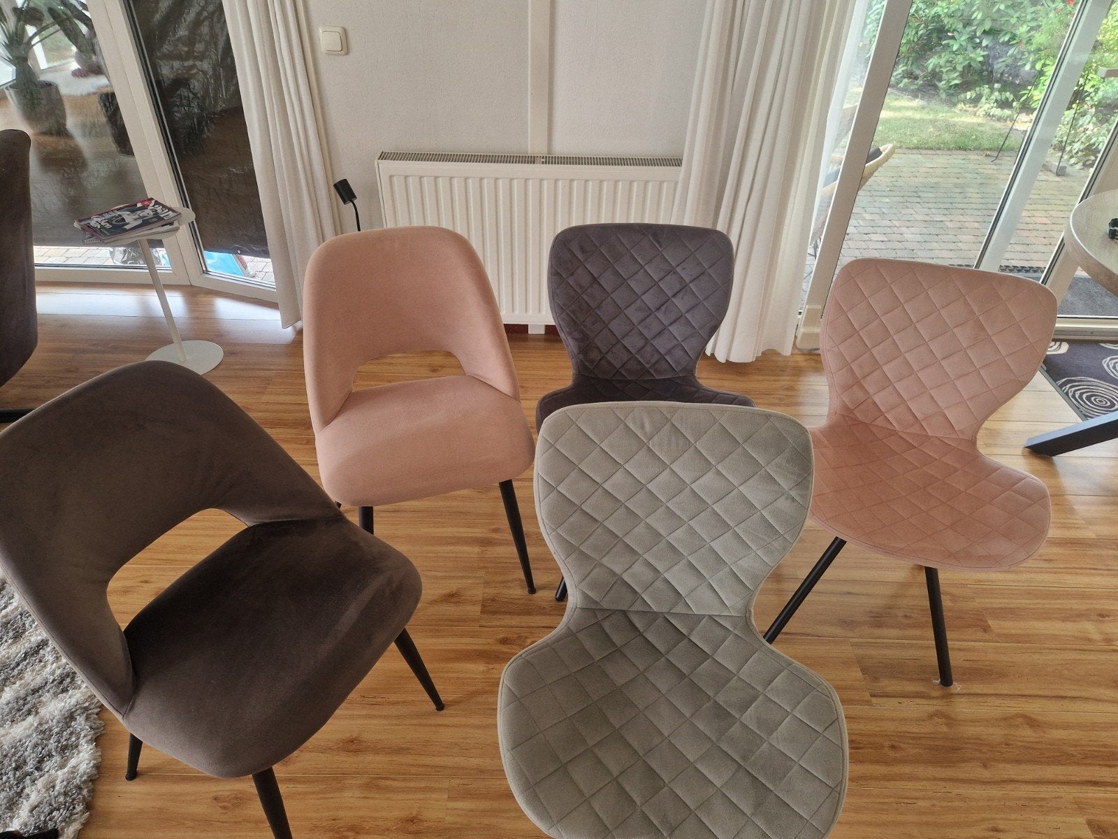 Set van 5 moderne gestoffeerde eetkamerstoelen, Ophalen, Gebruikt, Overige kleuren, Modern, Scandinavisch