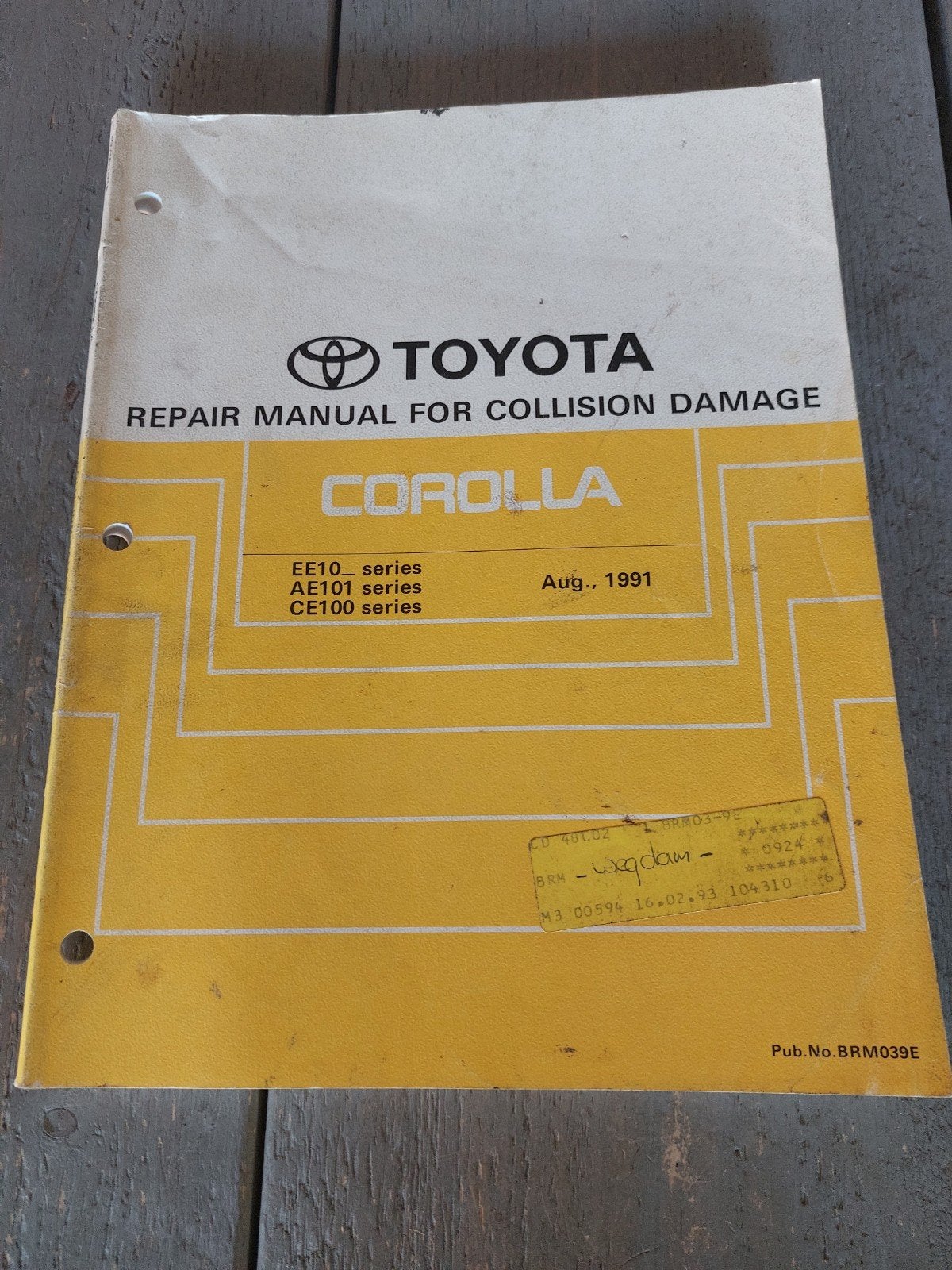 REPAIR MANUAL FOR COLLISION DAMAGE TOYOTA COROLLA EE100 AE10, Ophalen of Verzenden