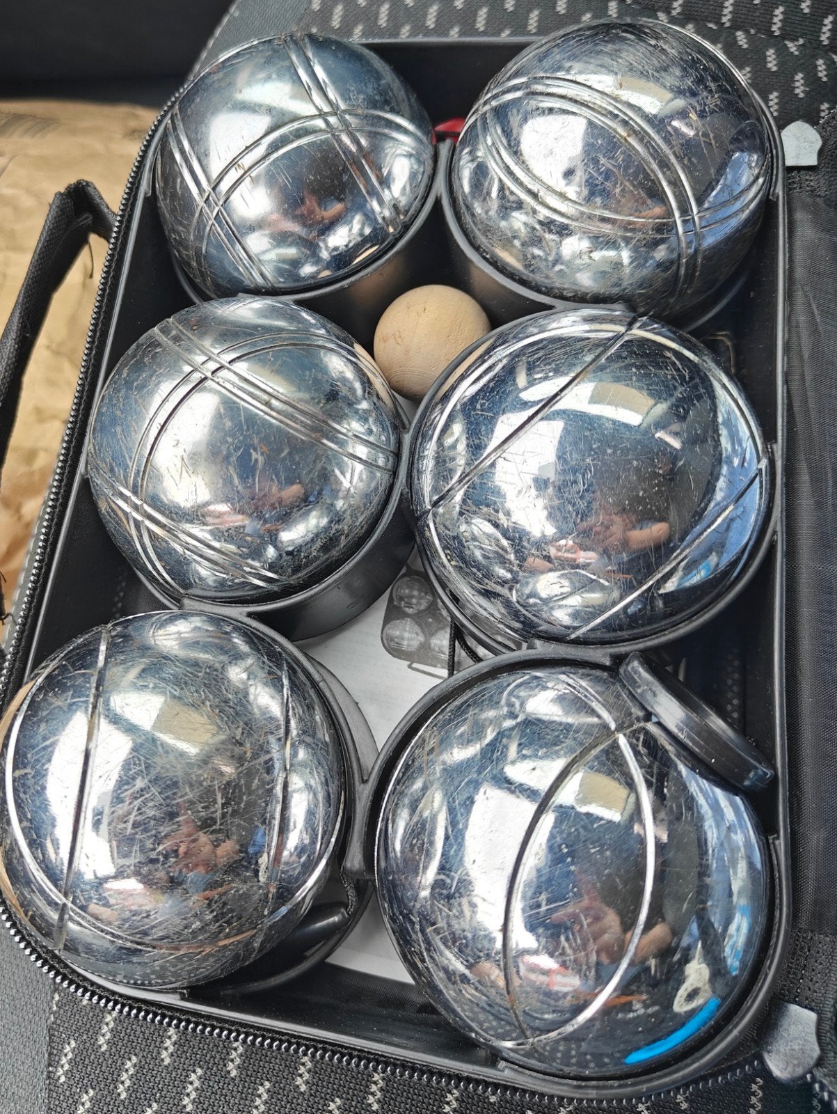 setje jeu de boules ballen. met balletje/meter/magneettouw, Ophalen of Verzenden, Gebruikt