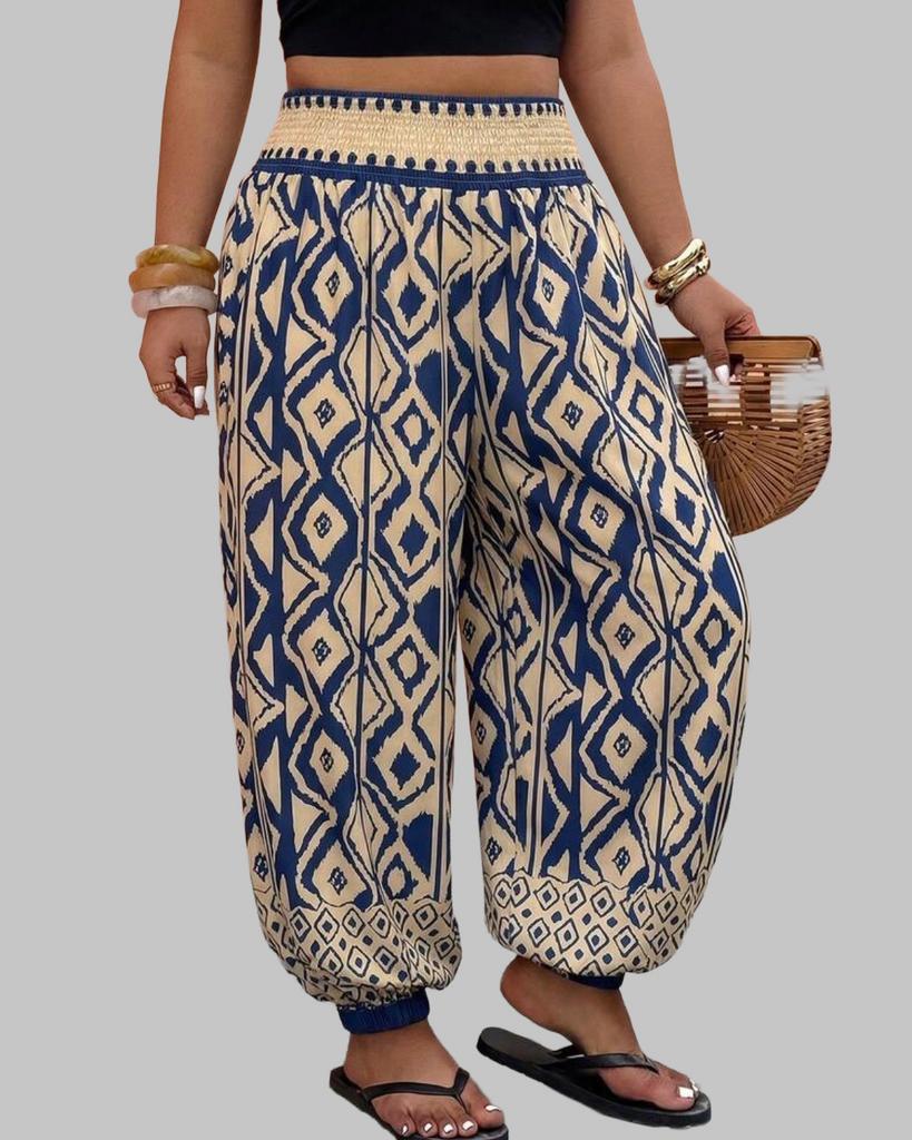 Comfortabele Harembroek met Etnische Print (44-52), Verzenden, Nieuw, Blauw, Broek of Spijkerbroek
