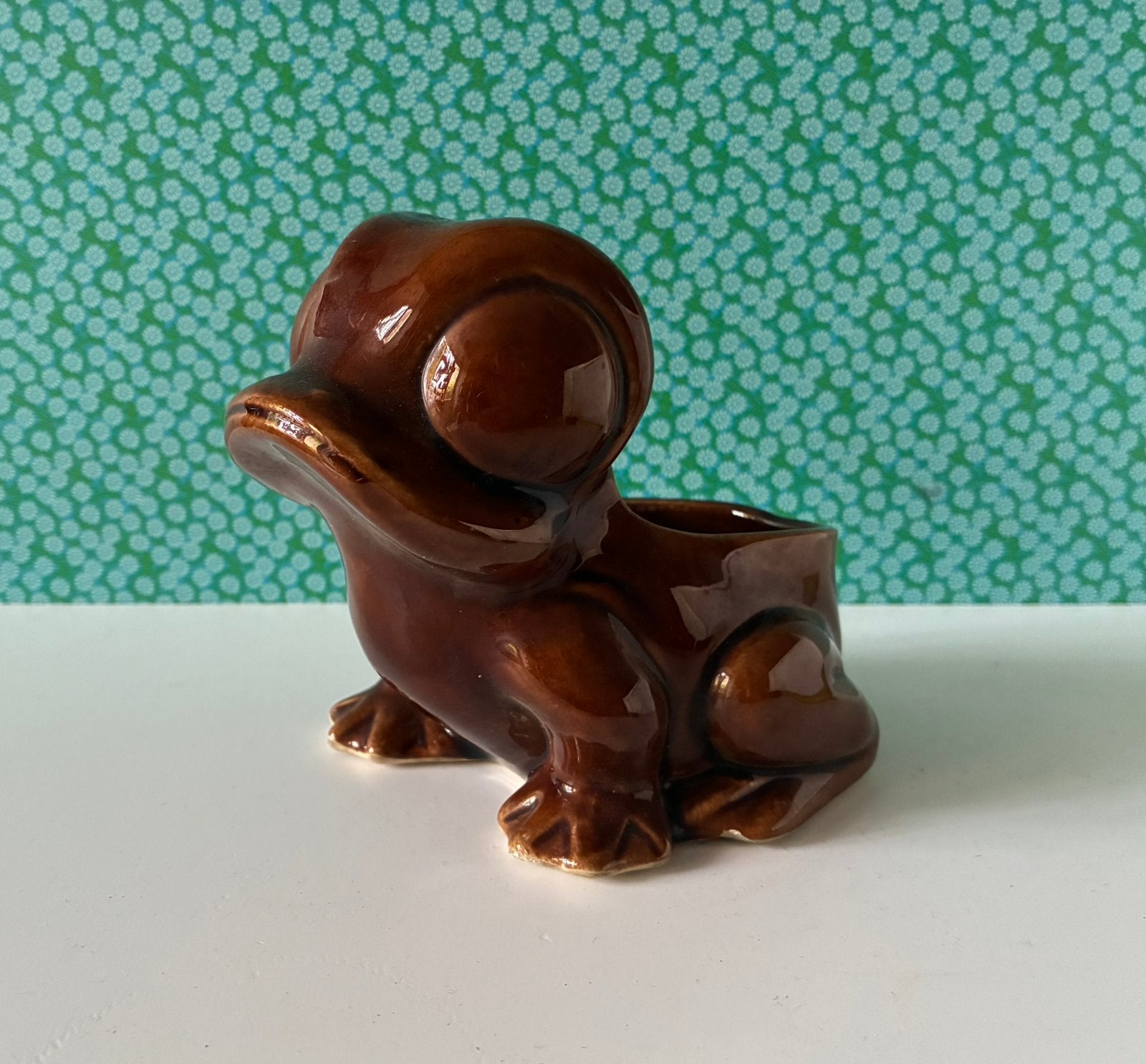Vintage kikker bloempot, Gebruikt, Binnen, Ophalen of Verzenden, Nvt