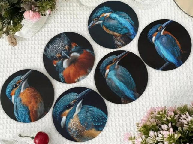Onderzetters met IJsvogel afbeeldingen, Huis en Inrichting, Hout, Glasonderzetter, Stapelbaar, Ophalen of Verzenden