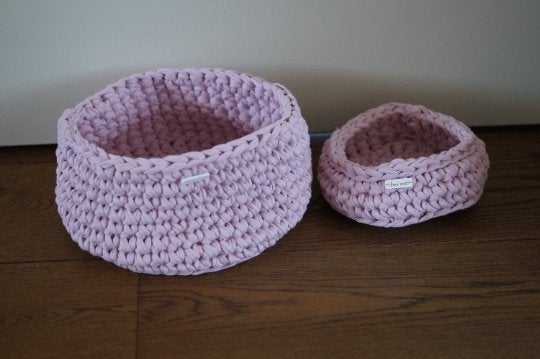 Set van 2 lichtroze mandjes, Mand, Textiel, Rond, Nieuw