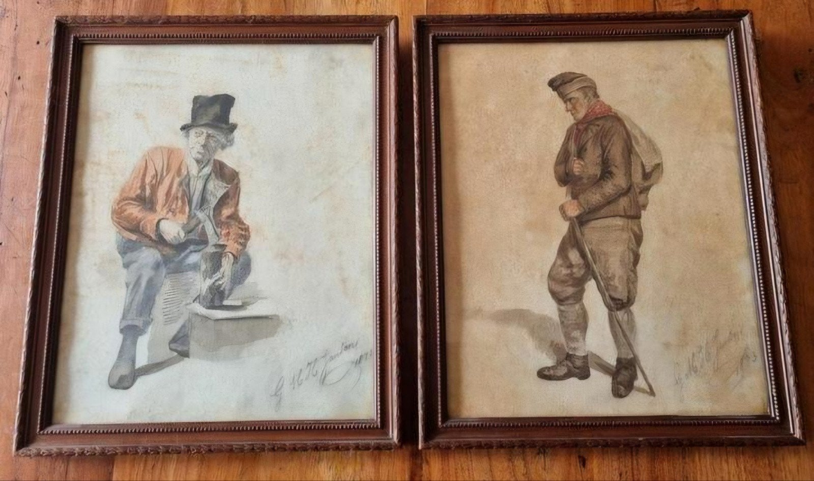 Twee ingelijste aquarellen van G.H. Jansen, 1873, Ophalen of Verzenden, Tekening, Aquarel, Ingelijst
