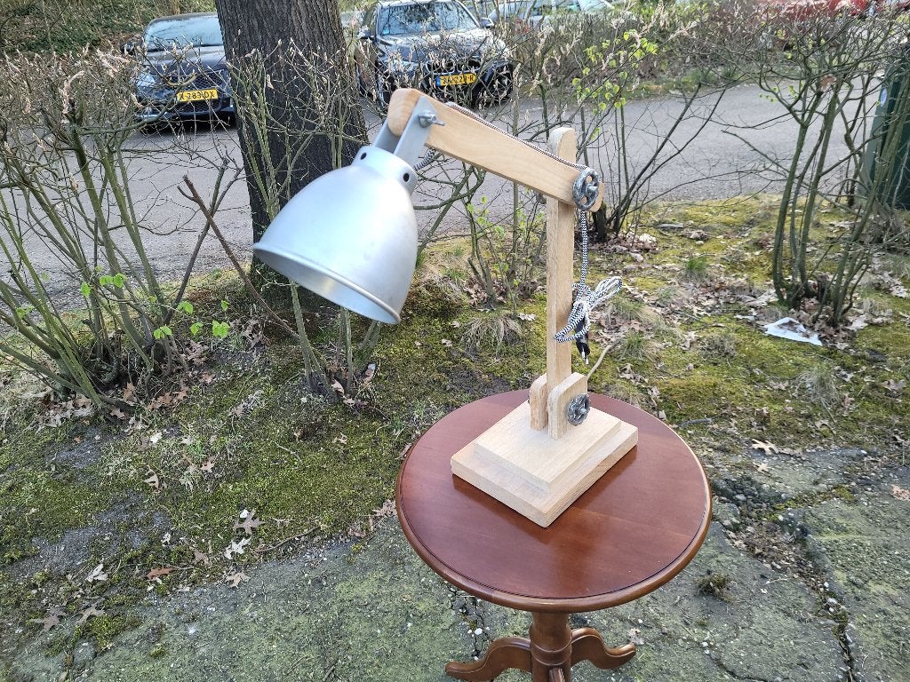vintage houten tafel lamp, Ophalen of Verzenden, Zo goed als nieuw