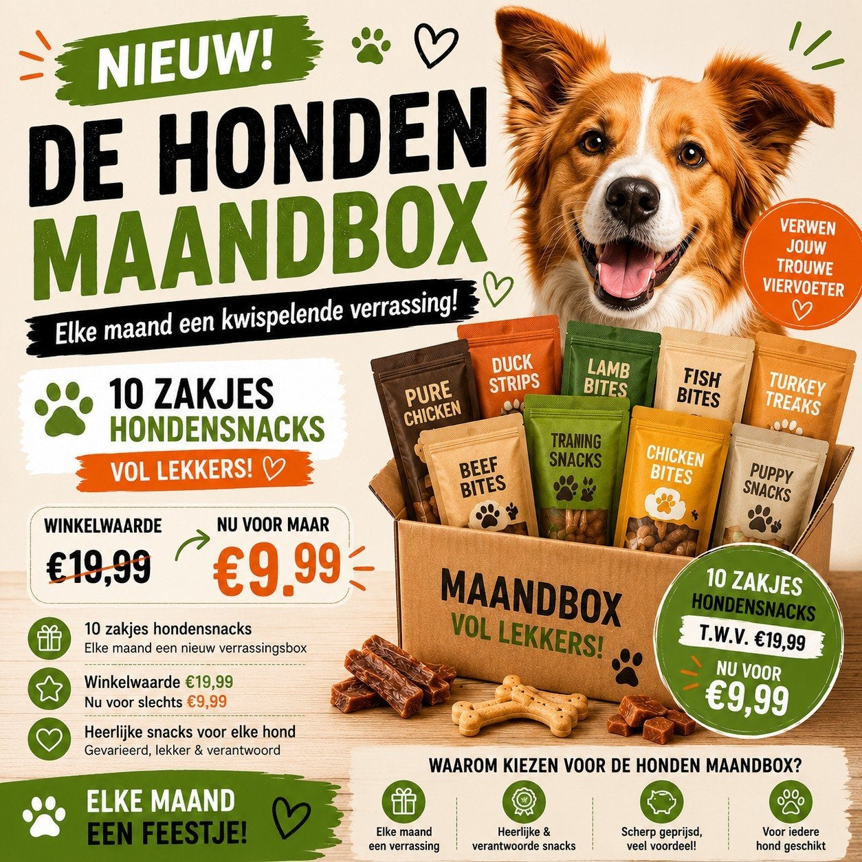 Maandbox hondensnacks, Dieren en Toebehoren, Dierenvoeding, Ophalen of Verzenden, Hond